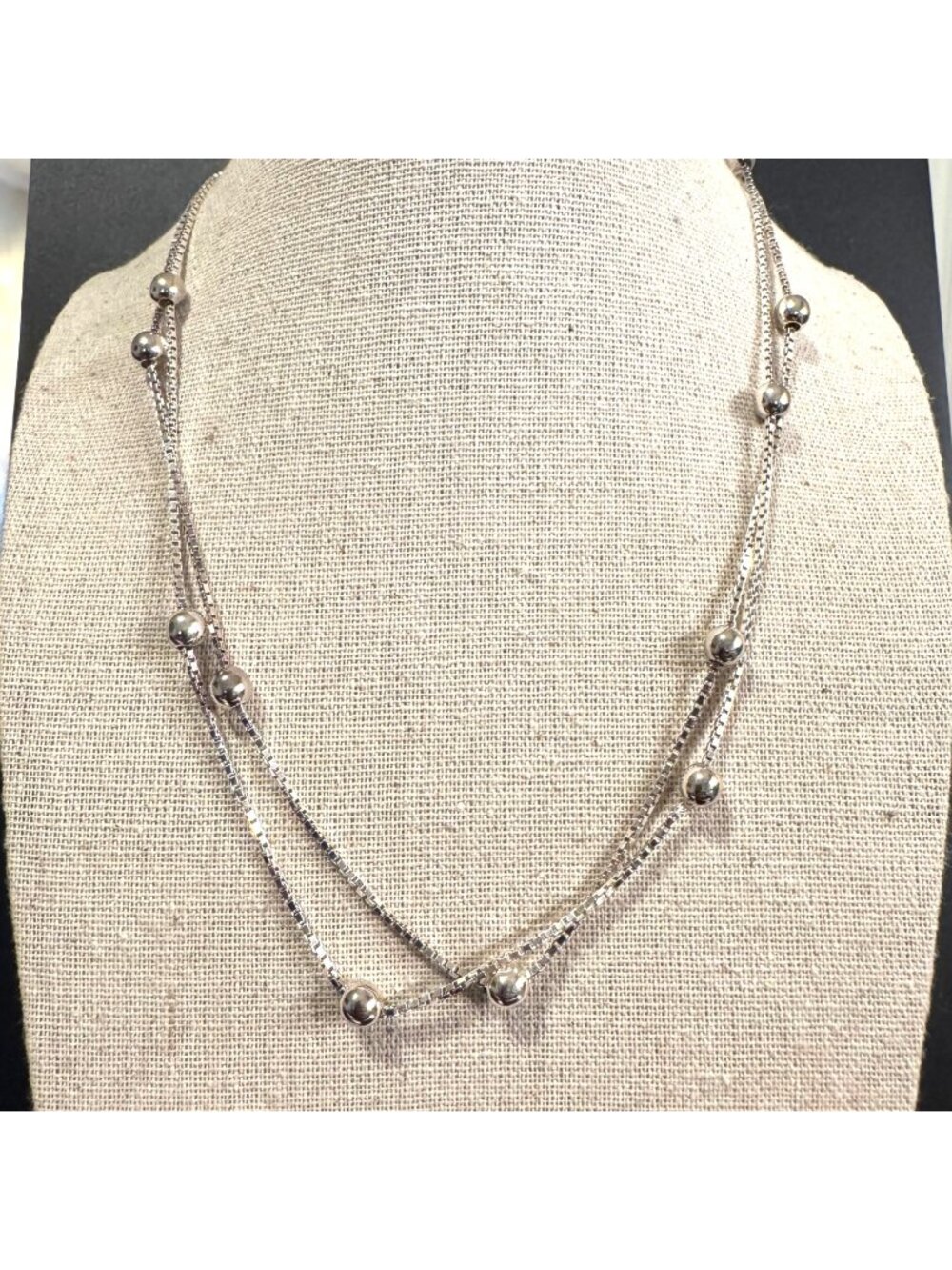 Sterling Silver 925 Beaded Box Link Chain Necklace Spring Ring Clasp Size 35.5"